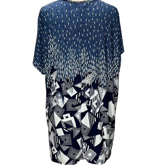 SJS Kimono Cardigan Womens 2XL Blue Geometric Open Front Relaxed Layering Flowy - Picture 3 of 12